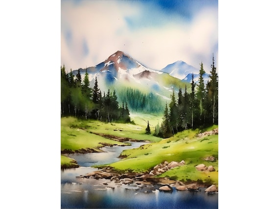 Maroon Bells Painting Colorado Landscape Watercolor Art Print Pine Tree Wall Art Mountains Artwork Neutral Wall Print Decor by FeelingPrints