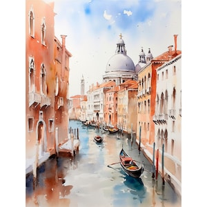 Grand Canal Painting Venice Watercolor Art Print Venice Cityscape Poster Wall Art by FeelingPrints