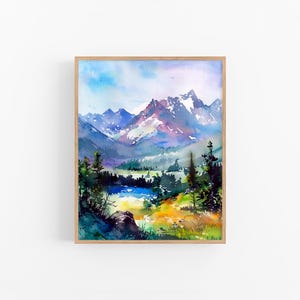 Rocky Mountains Aquarell Kunstdruck Grand Teton Mountains Tannenbäume Kunstdruck von FeelingPrints