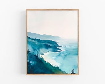 Big Sur Coastline Painting California Seascape Watercolor Art Print Minimalistic Wall Art Decor by FeelingPrints