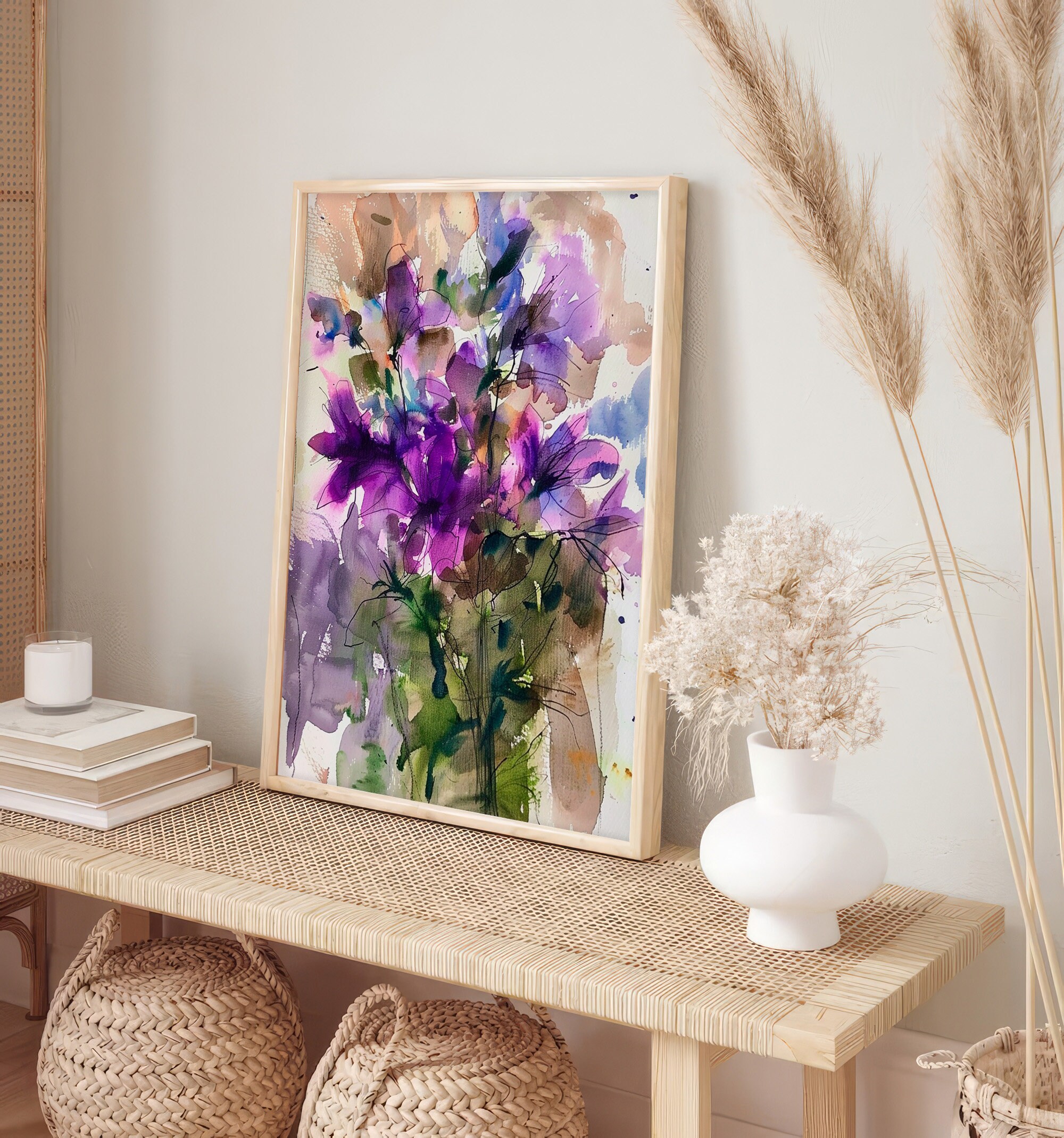 Abstract Female Portrait Wall Art – Violet Bloom Reverie Canvas Print