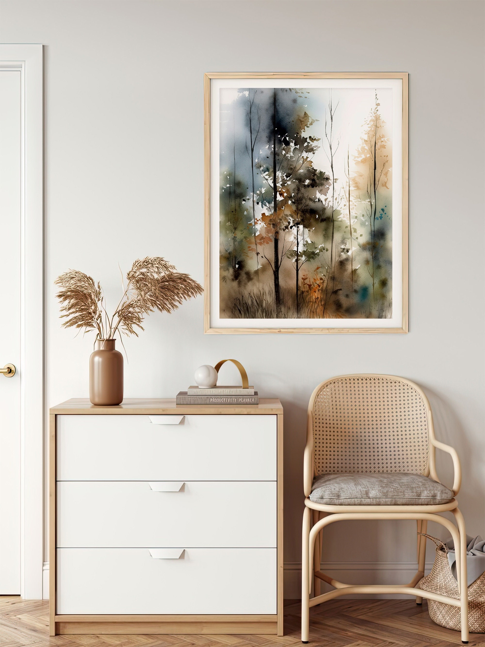 Foggy Forest Watercolor Art Print Pine Trees Painting Vermont Landscape ...