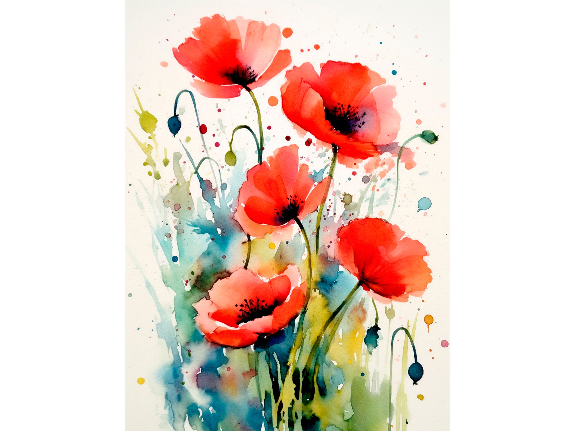 Red Poppy Flowers Watercolor Art Print Floral Artwork Farmhouse Wall ...