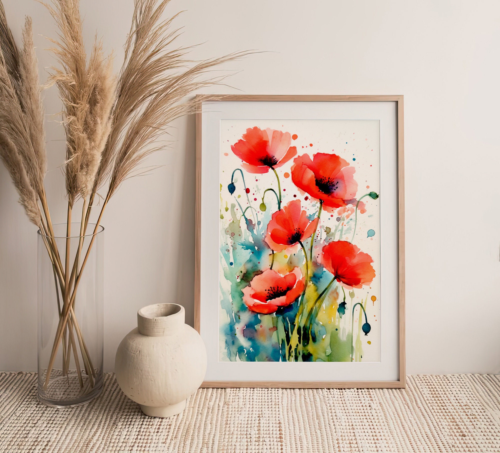 Red Poppy Flowers Watercolor Art Print Floral Artwork Farmhouse Wall ...