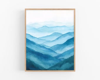 Blue Ridge Mountains aquarel schilderij Noord-Carolina landschap muur kunst landschap aquarel kunstwerk reizen kunstposter door FeelingPrints