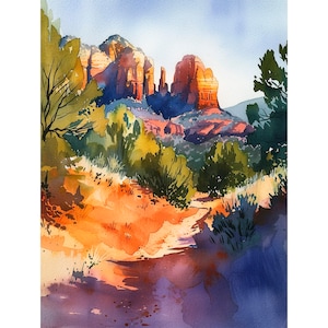 Arizona Watercolor Art Print Sedona Painting Mountains Watercolor Art Poster Travel Gift by FeelingPrints