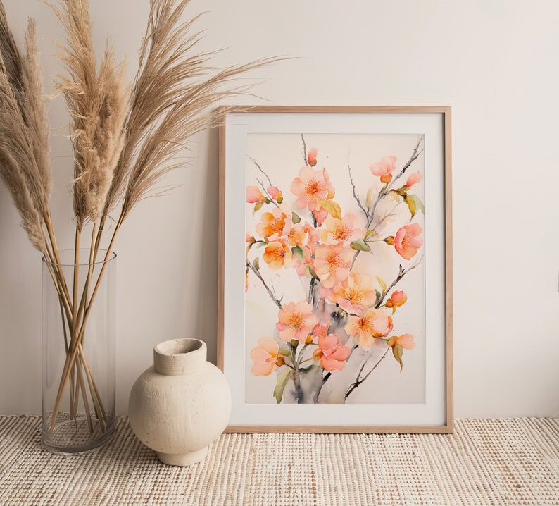 Peach Blooms Watercolor Art Print Floral Watercolor Art Botanical Art 