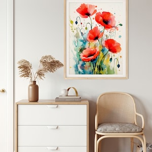 Red Poppy Flowers Watercolor Art Print Floral Artwork Farmhouse Wall ...