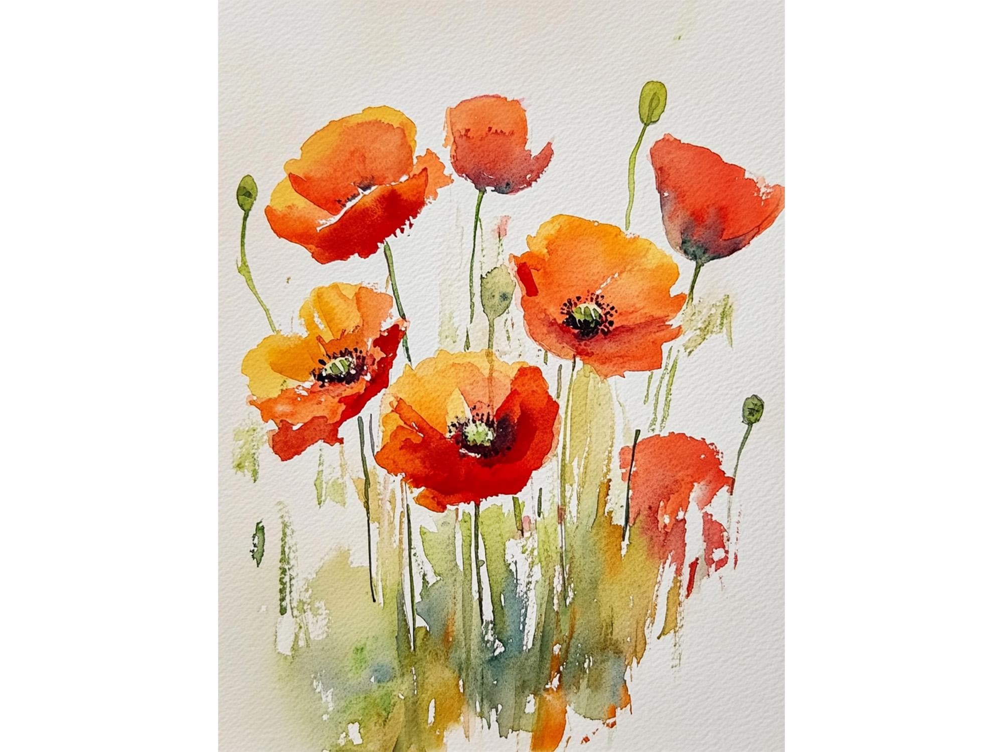 Poppies Watercolor Painting Floral Art Print Meadow Flowers Wall Art ...