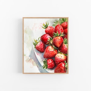 Strawberry Watercolor Painting Fruit Watercolor Art Print Decor Kitchen Wall Art Gift by FeelingPrints