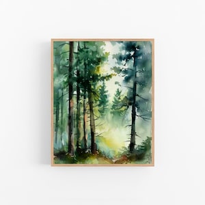 Rocky Mountains National Forest Malerei Misty Kiefernwald Aquarell Kunstdruck Nebliger Wald Reise Poster Geschenke von FeelingPrints