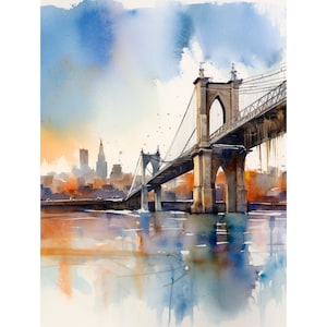 Brooklyn Bridge Watercolor Painting New York City Watercolor Art Print Travel Art Poster by FeelingPrints