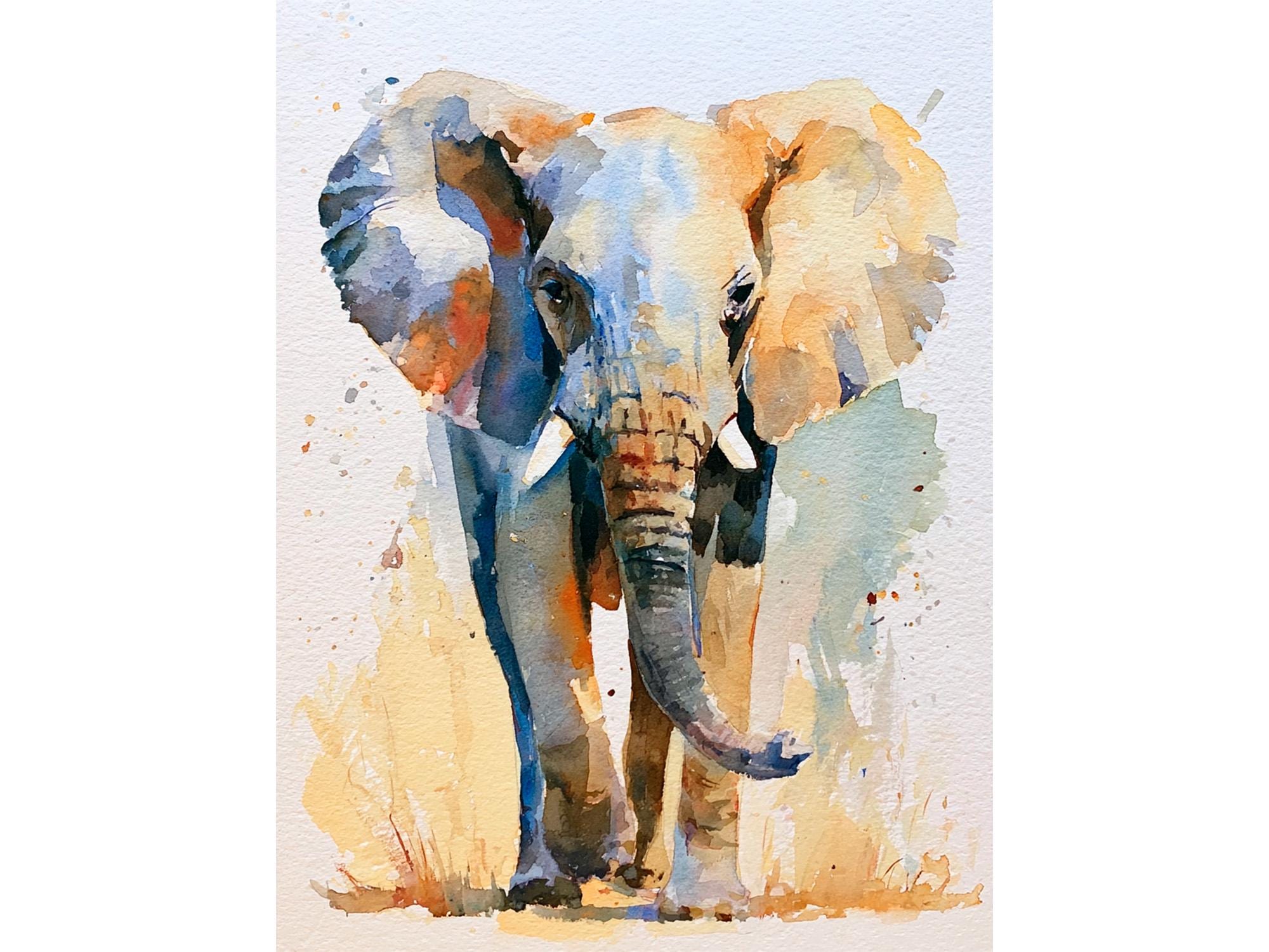 Elephant Watercolor Print Safari Animal Art Print on Paper African Wildlife Wall Art Nursery Decor