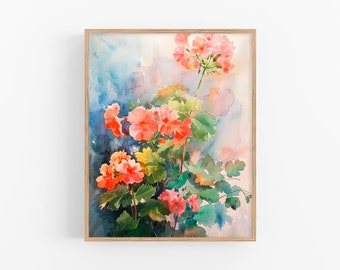 Geranium Watercolor Art Print Flowers Artwork Red Geranium Wall Art Decor Spring Gifts by FeelingPrints