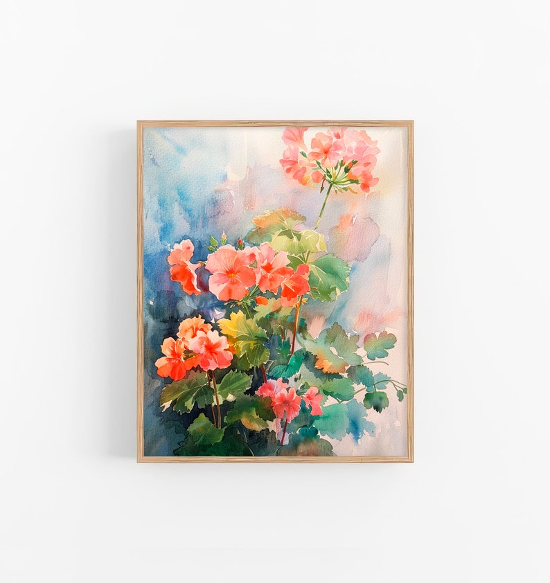 Geranium Watercolor Art Print Flowers Artwork Red Geranium Wall Art ...