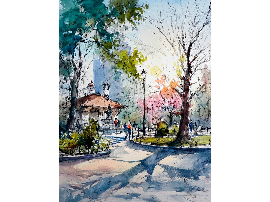 Van Vorst Van Vorst Park Watercolor Print on Paper Jersey City Landscape Wall Art ...