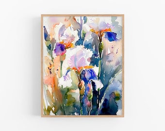 アイリスの絵画 黄色のアイリスの水彩画プリント 花の壁アート 春の花