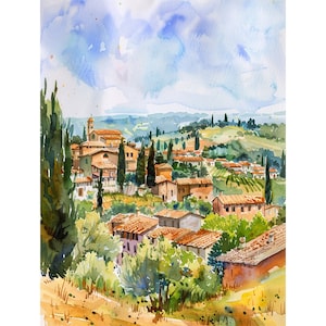 トスカーナ アートプリント キャンティ 田園風景 水彩画 イタリア風景 ウォールアート 装飾 旅行ギフト FeelingPrints