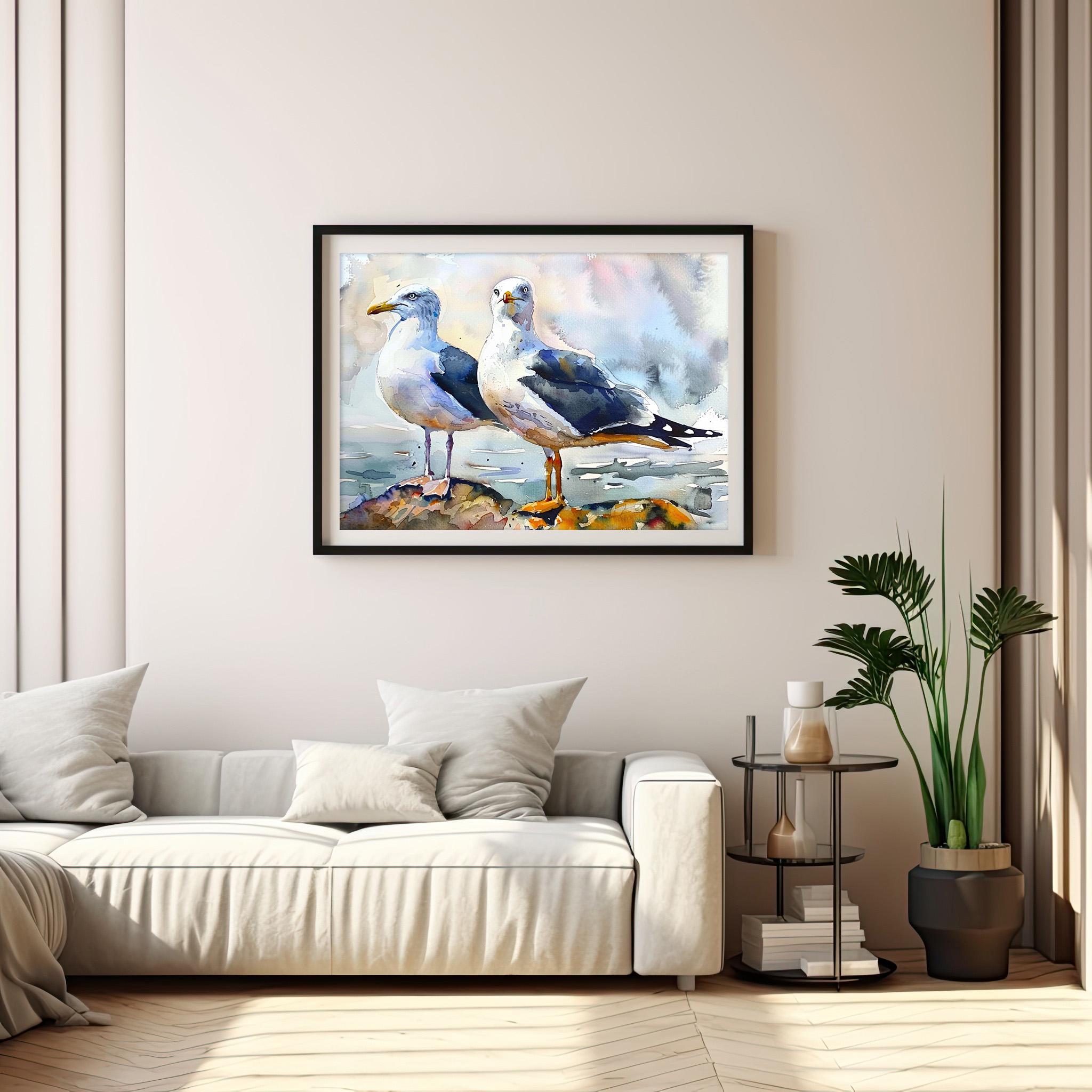 Seagull Art Print Birds Watercolor Painting Seabirds Wall Art Print ...