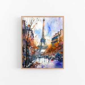 Paris Eiffel Tower Watercolor Art Print: Cityscape Travel Poster