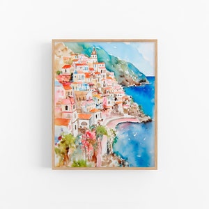 Positano Painting Cinque Terre Art Print Italy Watercolor Artwork Cityscape Poster Wall Art