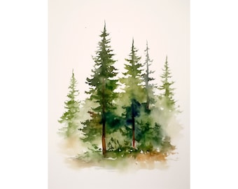 Pacific Northwest Forest Watercolor Painting Pine Trees Art Print Misty Forest Artwork Travel Gifts by FeelingPrints