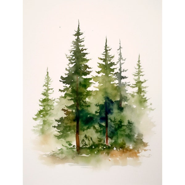 Pacific Northwest Forest Watercolor Painting Pine Trees Art Print Misty Forest Artwork Travel Gifts by FeelingPrints