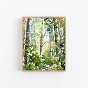 Aspen Trees Art Painting Aspen Forest Watercolor Art Print Birch Trees Wall Art Decor by FeelingPrints