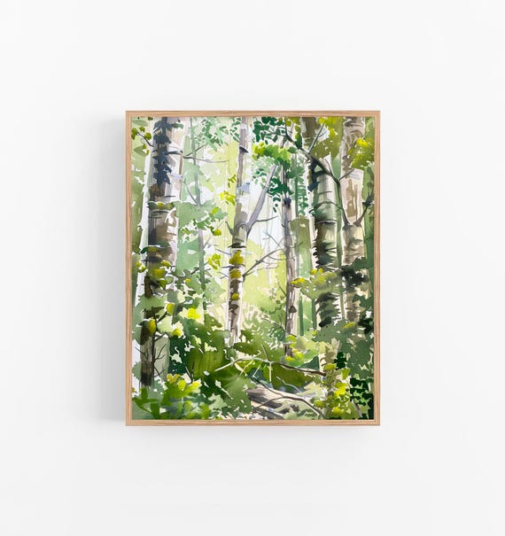 Aspen Trees Art Painting Aspen Forest Watercolor Art Print Birch Trees Wall Art Decor by FeelingPrints