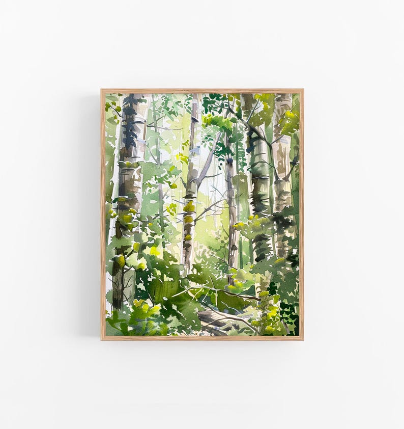 Aspen Trees Art Painting Aspen Forest Watercolor Art Print Birch Trees Wall Art Decor by FeelingPrints