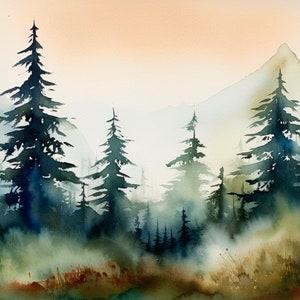 Black Hills Mountains Painting Evergreen Trees Forest Art Print South Dakota Landscape Wall Art by FeelingPrints