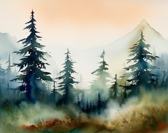 ブラックヒルズ山脈の絵画、常緑樹の森のアートプリント、サウスダコタの風景ウォールアート、FeelingPrints