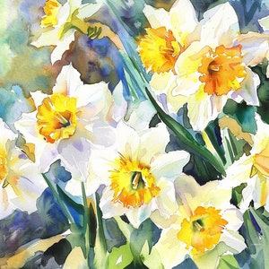 水仙の水彩画アートプリント 花の絵画 草原 壁アート 装飾 花の水彩画 アートワーク 春のギフト FeelingPrints より