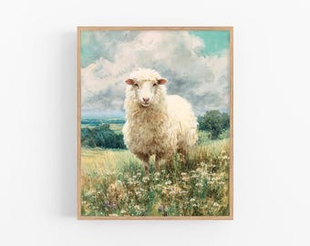 Sheep Watercolor Painting Farm Animal Art Print Countryside Wall Decor Rustic Pastoral Landscape Artwork by FeelingPrints