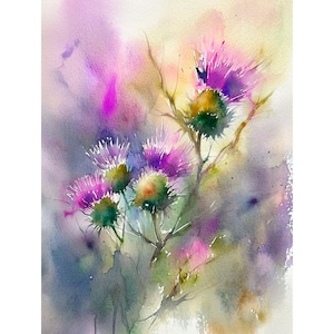 Thistle Flowers Watercolor Art Print Scotland Wildflowers Meadow Artwork Art Poster by FeelingPrints