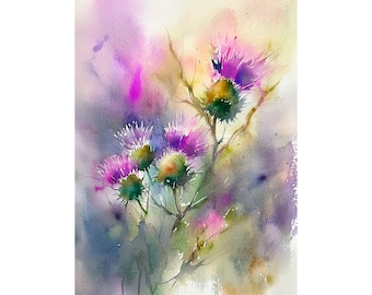 Thistle Flowers Watercolor Art Print Scotland Wildflowers Meadow Artwork Art Poster by FeelingPrints