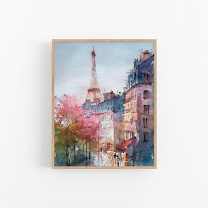 Paris City Watercolor Print France Cityscape Watercolor Painting Travel Gift by FeelingPrints