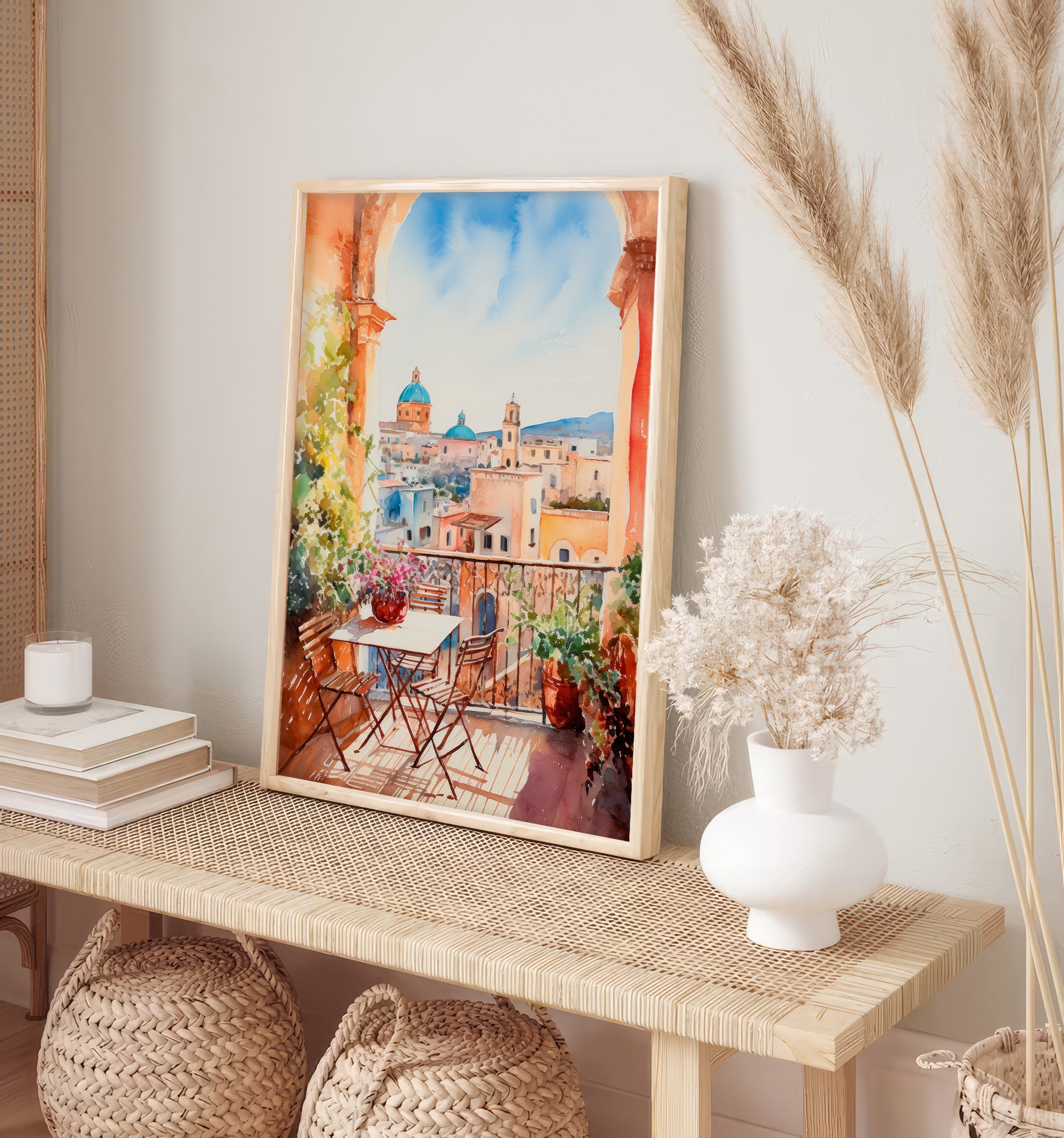 シチリア島の絵画 イタリア 水彩画 アートプリント 都市景観 アート