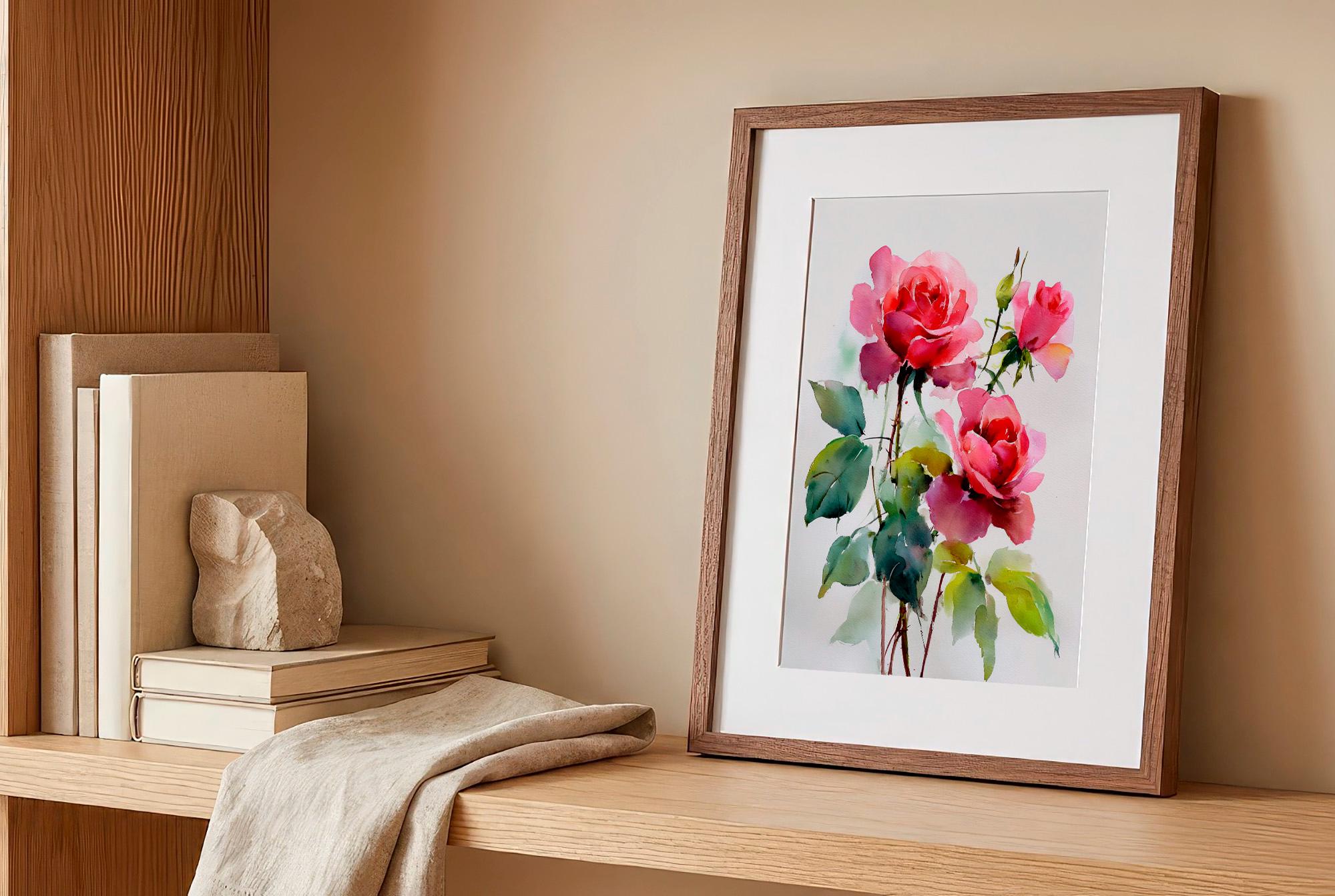 Pink Rose Watercolor Painting Rose Flowers Art Print on Paper Floral ...