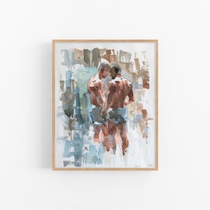 男性の体の水彩画 ゲイの友情の水彩画アートプリント ゲイのアートプリント by FeelingPrints