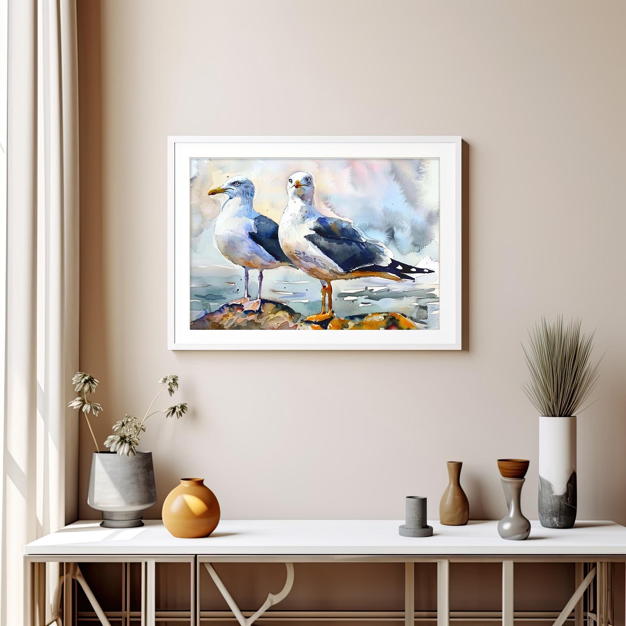 Seagull Art Print Birds Watercolor Painting Seabirds Wall Art Print ...