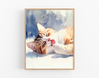 Cat Watercolor Painting Sleeping Cat Watercolor Art Print Animals Artwork Pet's Wall Art Print Gift by FeelingPrints
