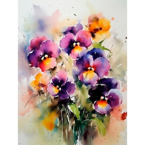 Pansy Flowers Watercolor Painting Flowers Art Print Meadow Artwork by FeelingPrints