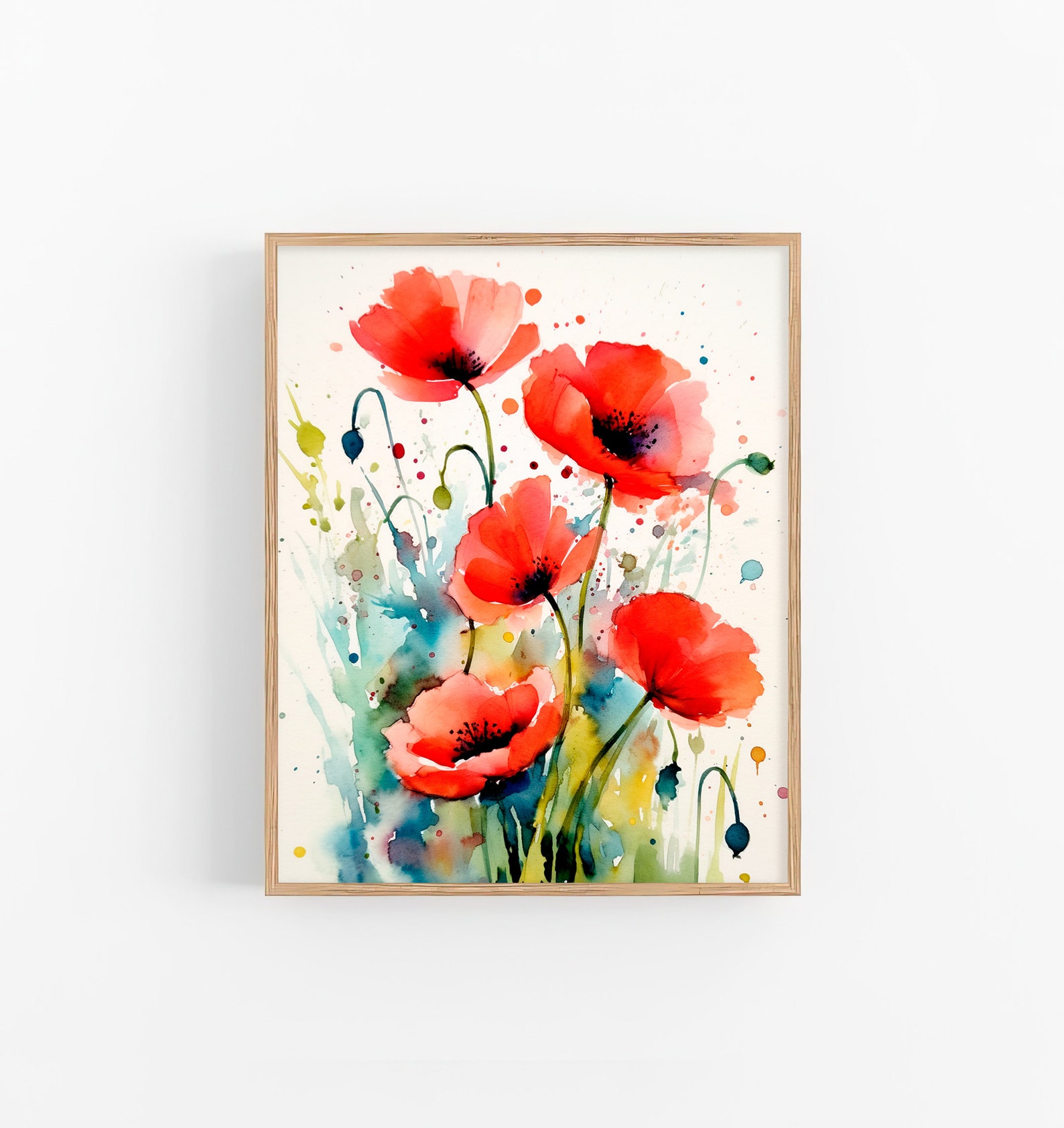 Red Poppy Flowers Watercolor Art Print Floral Artwork Farmhouse Wall ...