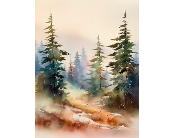 Pintura de paisagem de Utah, pinheiros, aquarela, arte impressa, arte perene, por FeelingPrints