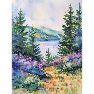Stampa artistica ad acquerello con paesaggio di Acadia, pini, dipinto sulla costa del Nord Atlantico, decorazione da parete di FeelingPrints