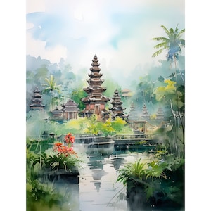 バリ島の絵画 インドネシア 水彩画 アートプリント 風景画 旅行アートプリント