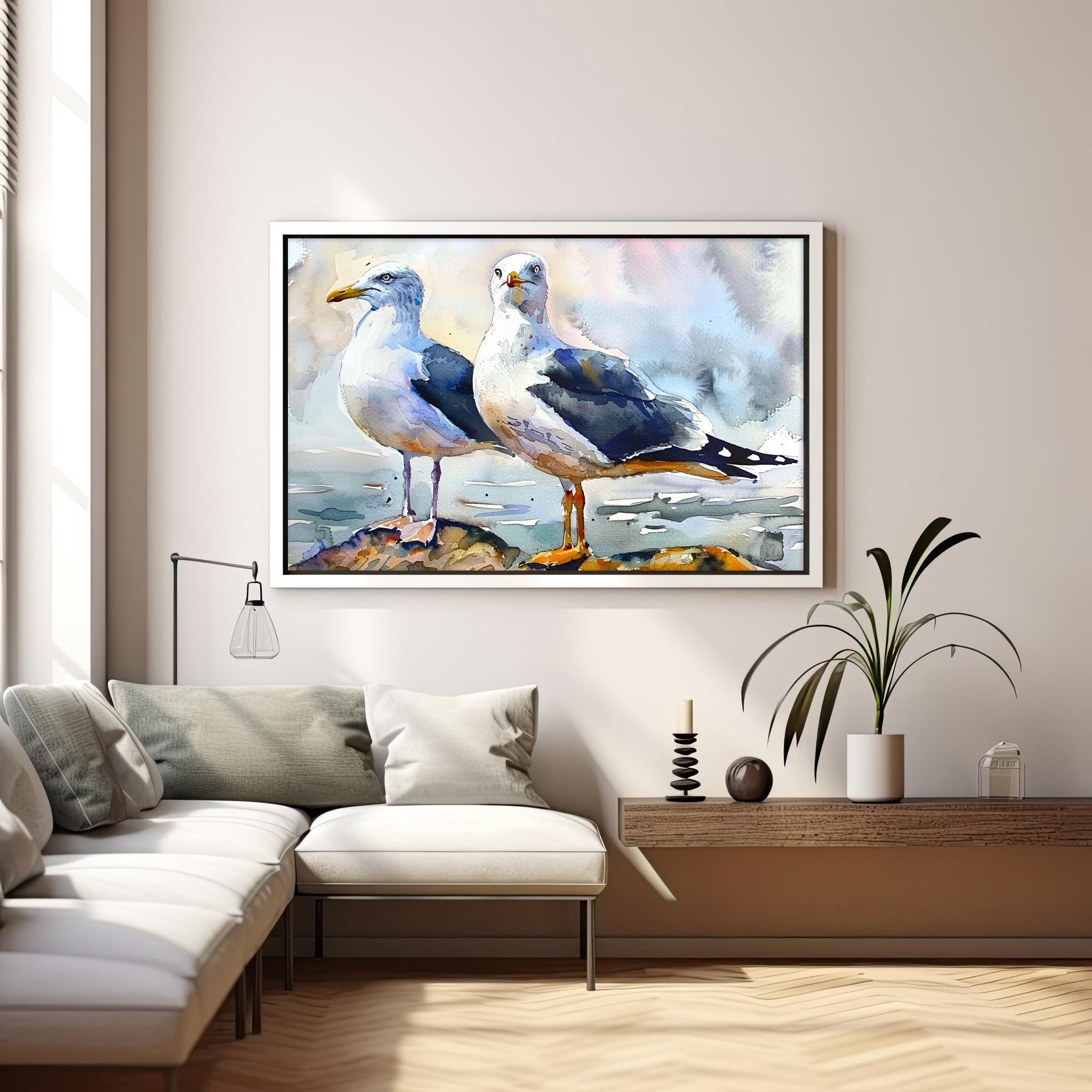 Seagull Art Print Birds Watercolor Painting Seabirds Wall Art Print ...