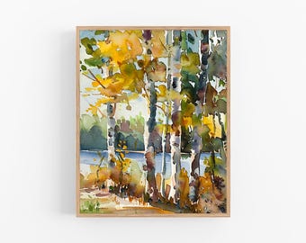 Birch Trees Watercolor Art Print Aspen Birch Forest Watercolor Artwork Landscape Travel Gifts by FeelingPrints