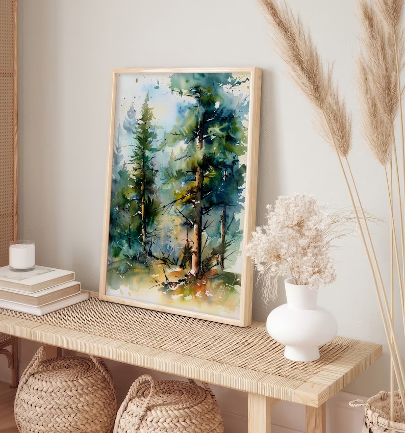 Pine Forest Watercolor Painting Pine Trees Art Print Colorado Forest ...